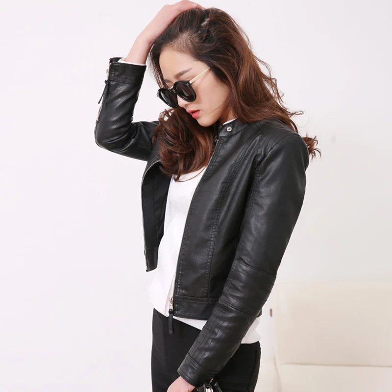 Vangull Spring Fashion Pu Leather Jackets Women Long Sleeve Zipper Stand Collar Female Coat Locomotive Basic Leather Jacket