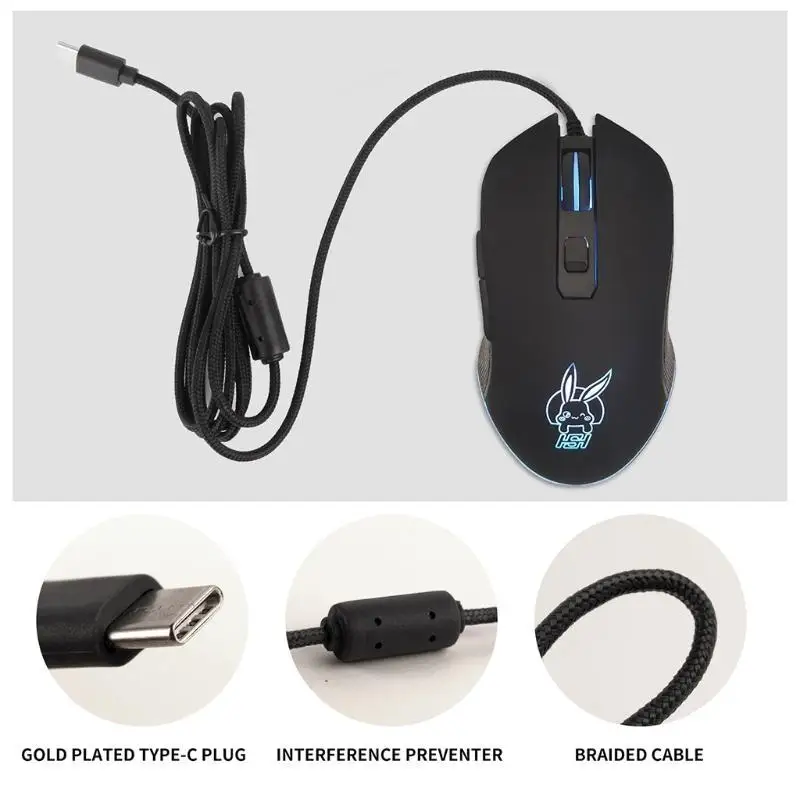 652F USB C Mouse with LED Backlight 2400DPI Type C Mouse for PC laptop