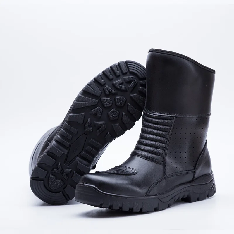 

Retro New Winter Motorcycle Boots Waterproof Motocross Boots Black Motorcycle Racing Mid-Calf Shoes Men Leather Moto Boot