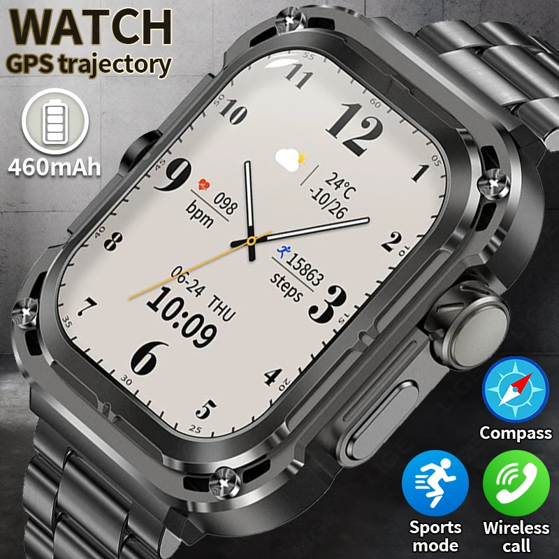 

New GPS Track Smart Watch Men Compass 460mAh Large Battery Sport Watches 2.1"AMOLED HD Screen Bluetooth Call Smartwatch Men 2026