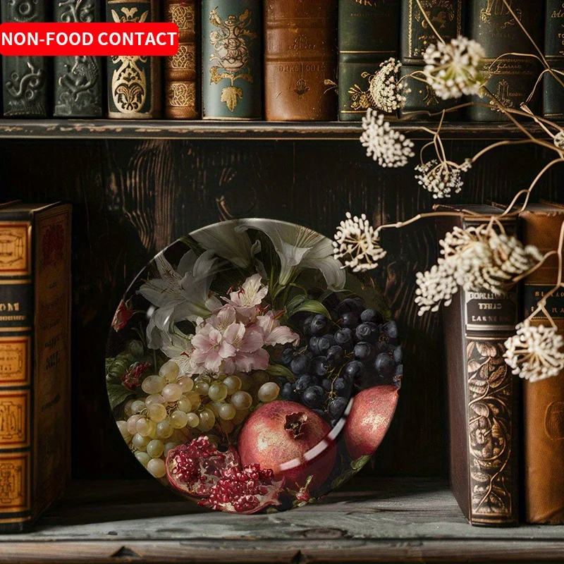 A Beautifully Crafted Ceramic Decorative Plate Featuring Fruit And Floral Patterns, Ideal for Home, Dining Table, And Living