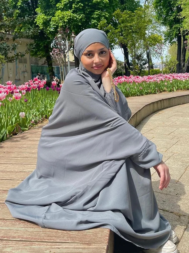 Eid Hooded Muslim Women One Piece Long Khimar Hijab Dress Prayer Garment Abaya Ramadan Gown Abayas Islamic Clothes Niqab jilbab