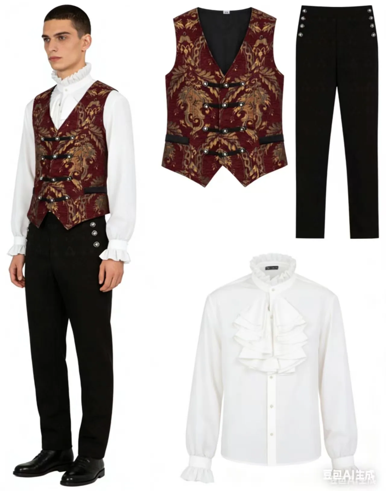 

Men's Victorian Steampunk Waistcoat - Retro Brocade Vest for Renaissance Costume, Gothic Party & Cosplay