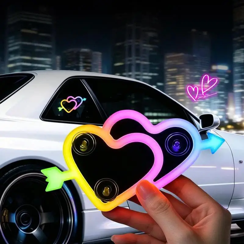 Car Neon Ambient Lights 1 Set Solar Heart Pattern Interior Decor Lamps Romantic Glow Auto Atmosphere Lighting for Date Drives