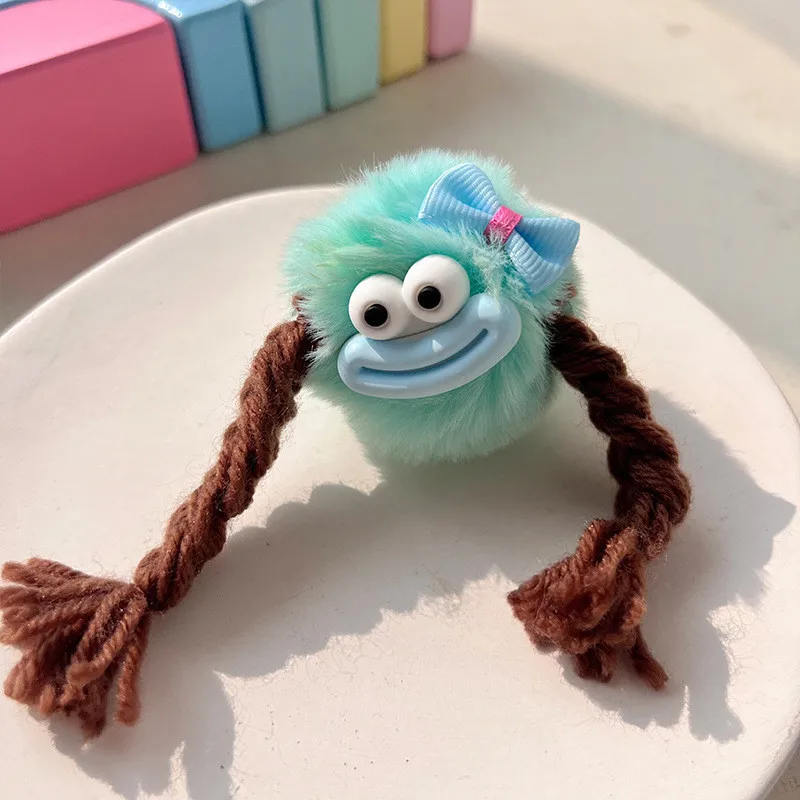 Plush Ugly Doll Long Braid Hair Clip for Women Cute Cartoon Colored Hairy Ball Side Clip Hairpin Girl Hair Accessories