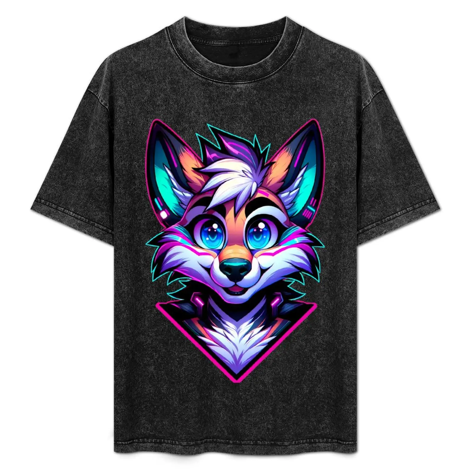 

Cyberpunk Neon Furry Anthro Fox T-Shirt Breathable Basic Cotton T-Shirt