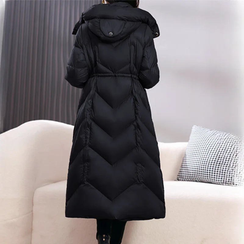 Down Jacket for Women, Mid-length Parka, Hooded Waisted, Straight Design High-end Fashion Temperament Slim Warm Coats Winter New