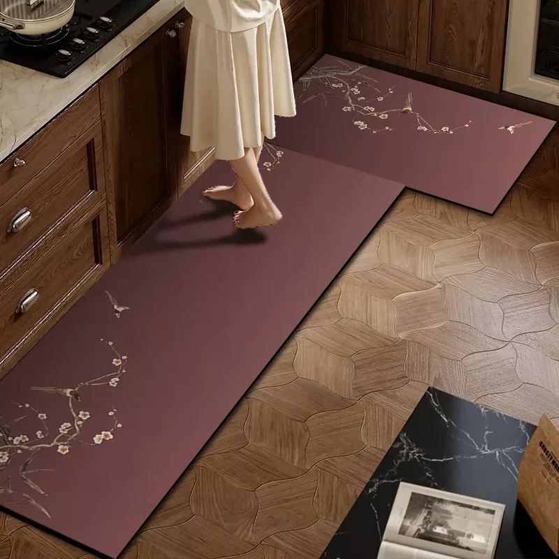 Chinese Floral Kitchen Floor Mat PVC Wipeable Washable Rug Anti-fouling Carpet Non-slip Mats Long Runner Rugs Home Decorate 주방매트