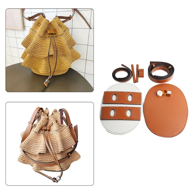 Handbag DIY Shoulder Bag Bottom Shaper Pad & Shoulder Strap & Drawsting Set Women PU Tote Bag DIY Accessories