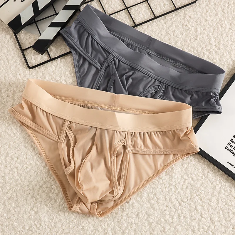 

Men Ice Silk Briefs Breathable 3D Pouch Men's Bikini Underwear Soft Sheer Comfort Quick Drying Stretchy Triangle for Summer