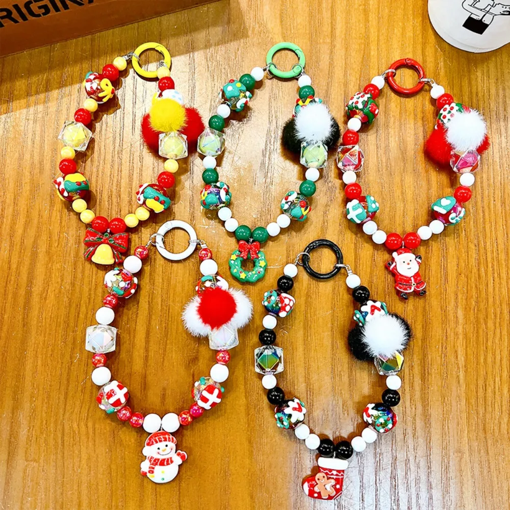 Gifts Santa Claus Christmas Beaded Keychain Christmas Multi-function Mobile Phone Chain Acrylic Santa Claus Pendant