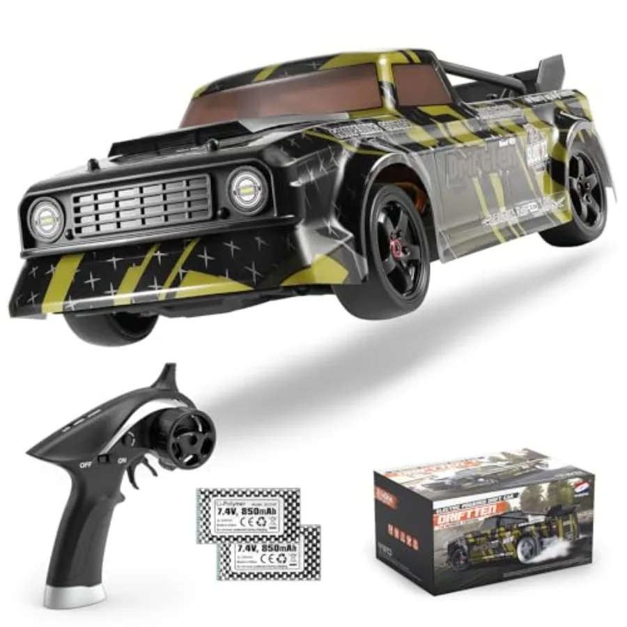 RC car for drifting and racing, ABS plastic body in red, 28 km/h speed with gyro stabilization, 2.4 GHz RTR 4x4 electric vehicl