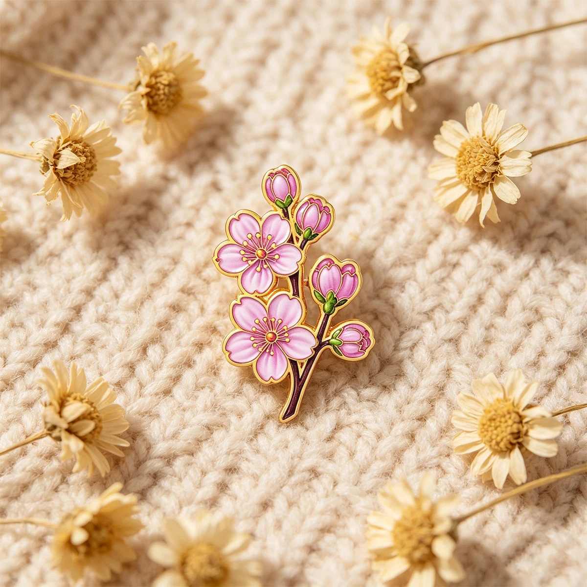 9 Stück Elegante Kirschblüten-Emaille-Pins, Sakura-Blütenzweig-Anstecknadel für Rucksack, Jeansjacke, Geschenk für Blumenliebhaber – Detail 5
