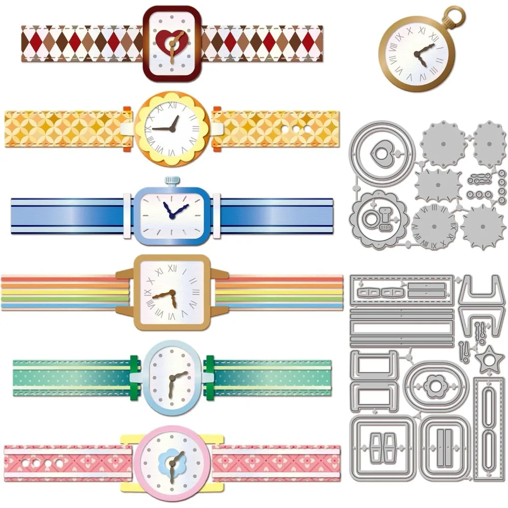 2 Stück, 2 Stile, Schneideformen aus Kohlenstoffstahl mit Uhrenmotiv, Schablonen für DIY-Scrapbooking, Fotoalbum, dekorative Prägung, Papierkarten