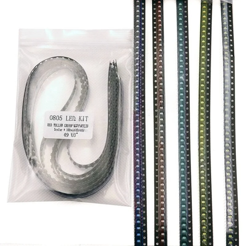 LED SMD 0805 Assortment Kit 5 Colors 100Pcs Each Red Yellow Blue Green White for DIY Electronics Projects