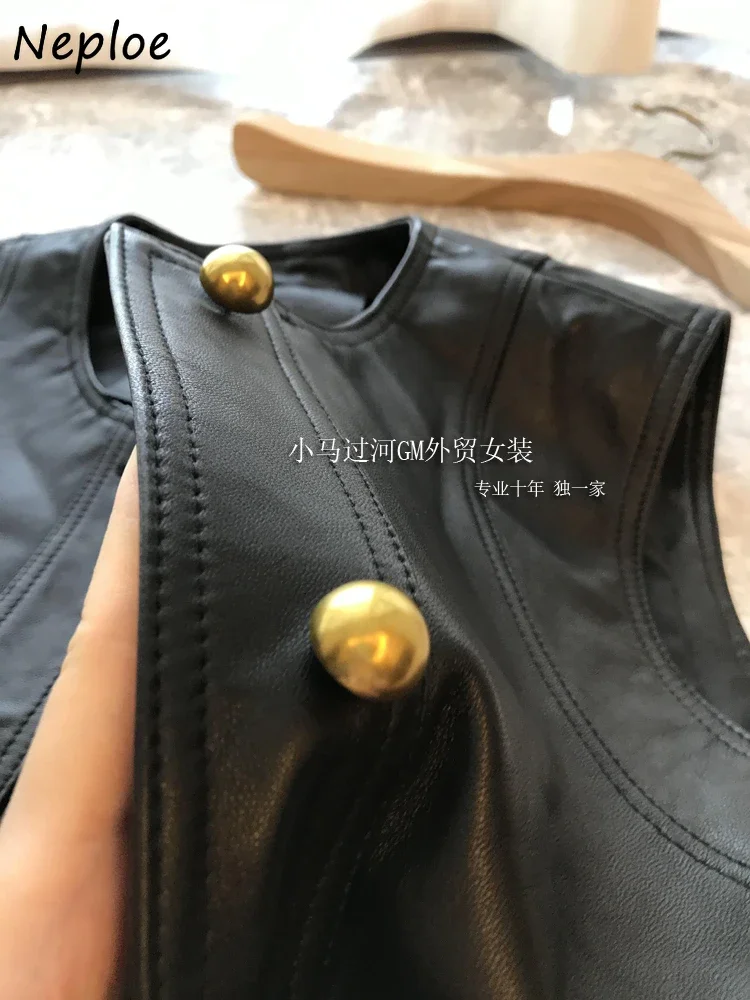 Neploe Advanced Dermis O Neck Sleeveless Vest Single Breasted Luxury Streetwear Hip Hop Coat Vintage Moda New Spice Girls Jacket