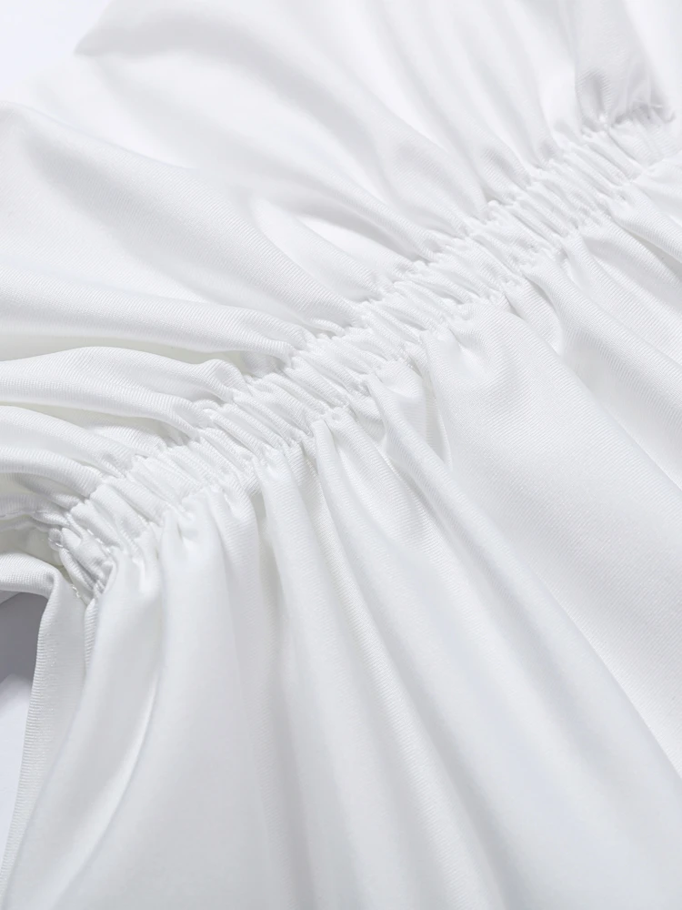 Damen Freizeitkleidung für Pendlerinnen Trendiges Minimalistisches Weißes T-Shirt mit Schulterpolstern Bequemes Oversize-Rundhals-Kurzarm-Oberteil – Detail 7