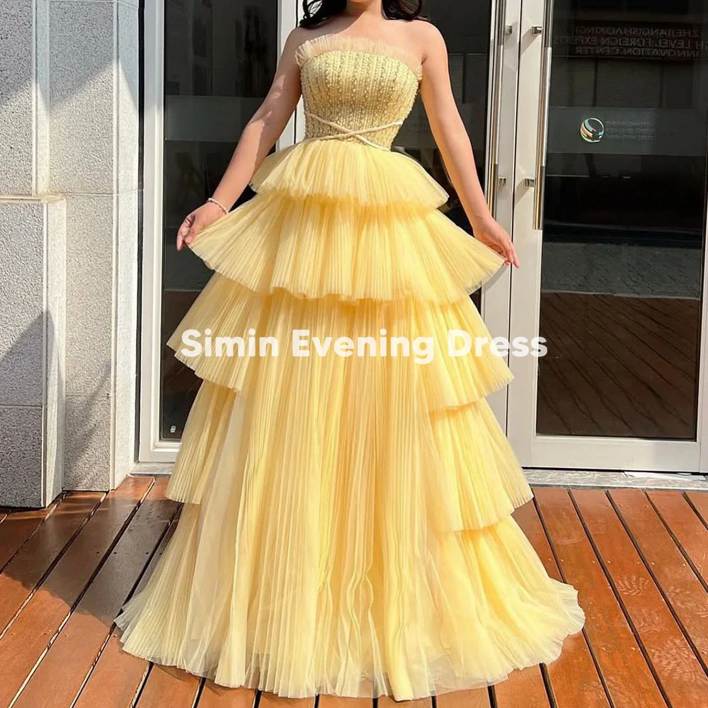 

Simin Women's Beaded Strapless Tulle Tierde A-Line Floor-Length Evening Dresses With Sleeveless Sweety Party Prom Dresses 2025