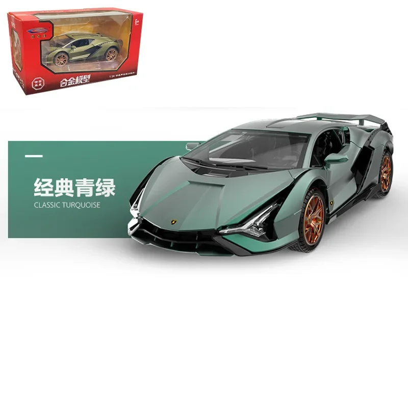 1:24 Lamborghini SIAN sports car Diecast Metal Alloy Model car With Spray Sound Light Pull Back Collection Kids Toy Gift C516