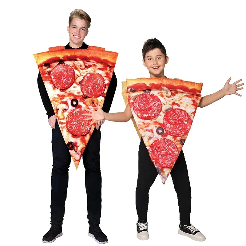 Sn88 2024 unissex adulto halloween cosplay meninas crianças fatia de pizza engraçado traje de comida meninos família pizza traje