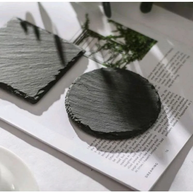 1pc Natural Slate Coasters Anti-scald Insulated Cup Whiskey Mat Tea Cups Glass Mats Table Decorations and Accessories