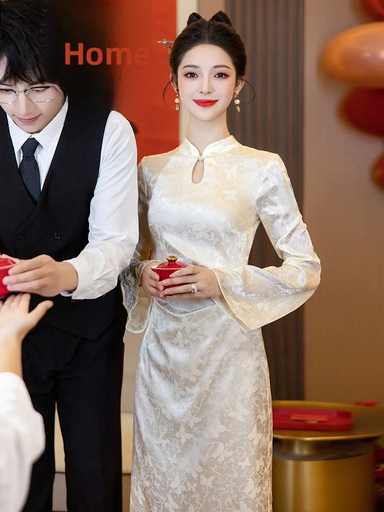 

New Chinese Sle Engagement Ceremony Dr Long Sve Wedding Dr for Women Return Home Casual Winter Outfit