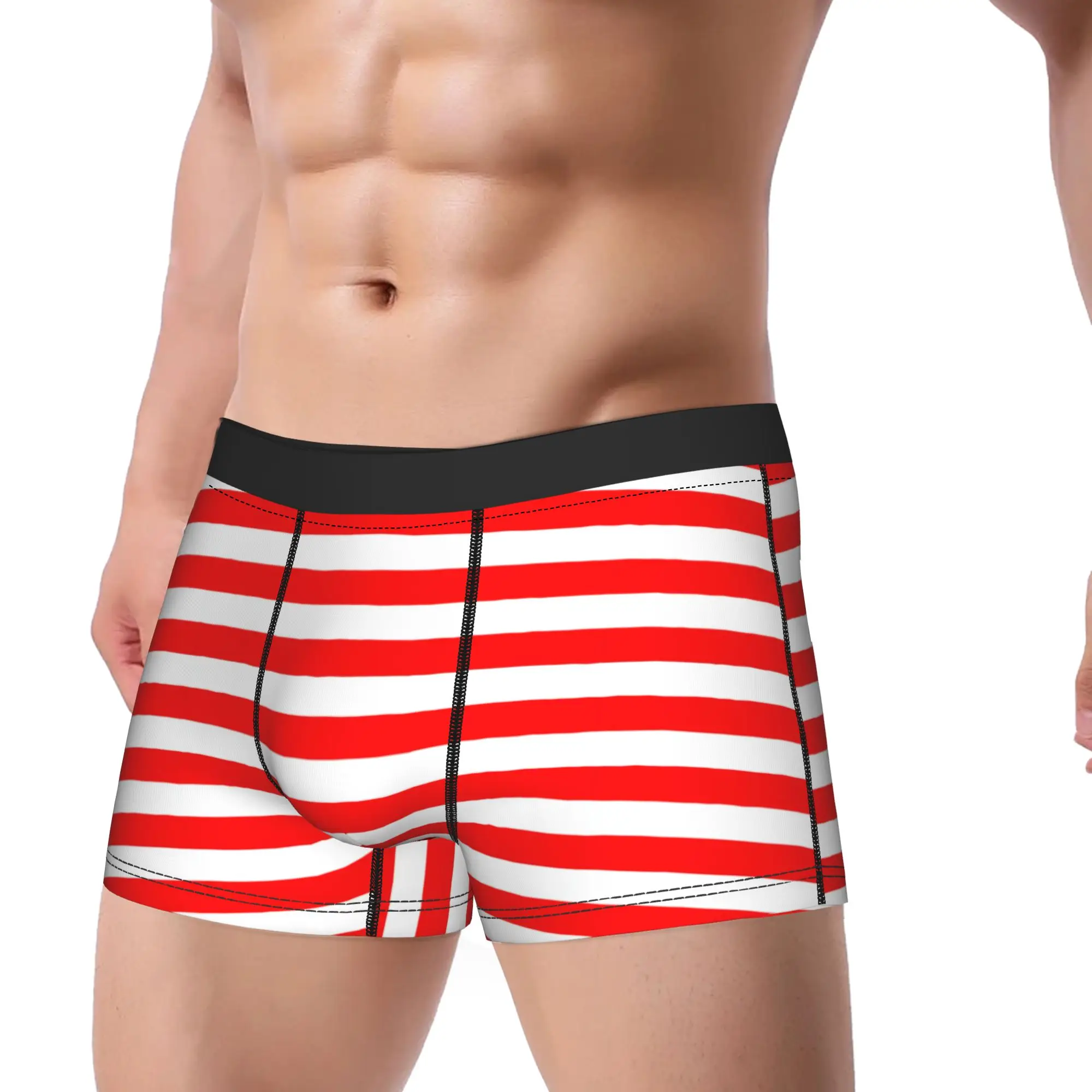 Red And White Striped Shorts Briefs  Underwear Trenky Male Classic Boxer Shorts Printed Oversize Underpants