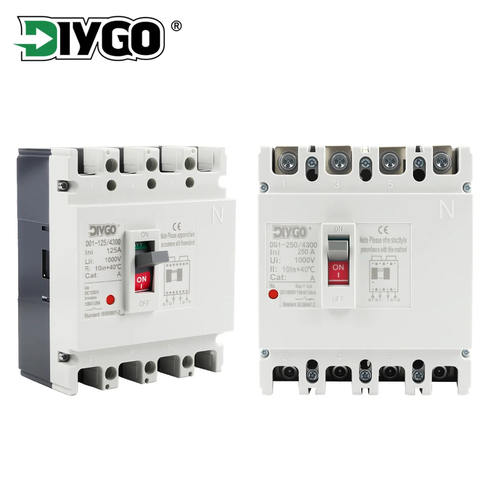 

4P DC 1000V DC Автоматический выключатель в литом корпусе на солнечной батарее MCCB Защитный переключатель от перегрузки для солнечной фотоэлектрической фотоэлектрической фотоэлектрической пленки