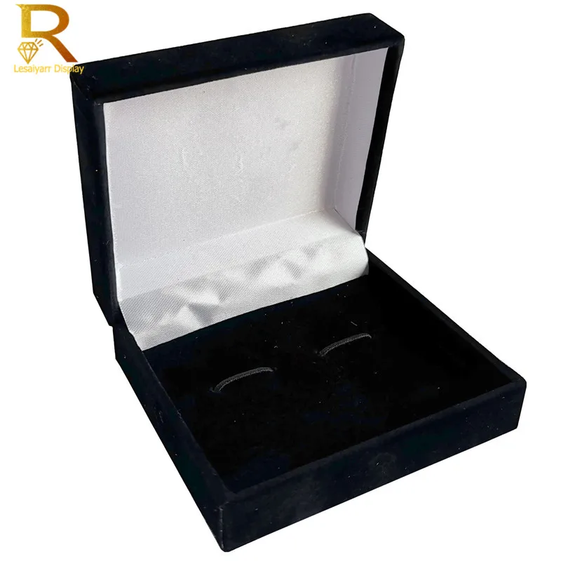 Wholesale Black Velvet Cufflinks Gift Box Men Shirt Cufflinks Gemelos Carrying Case Cuff Link Tie Clip Boxes 70x80mm