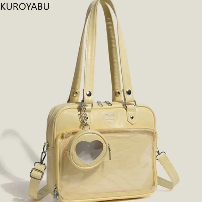 Tas bahu wanita kulit PU transparan tas Y2k Jepang tas tangan tas Tote JK tas selempang gaya Preppy kasual Chic