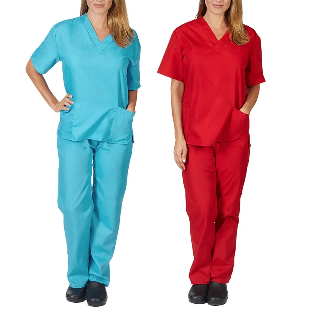 

Nurse Uniform Fashion Suit V-neck Salon Spa Set Grooming Institution Work Clothes Short Sleeve Tops Pants Nursing Scrub Uniform