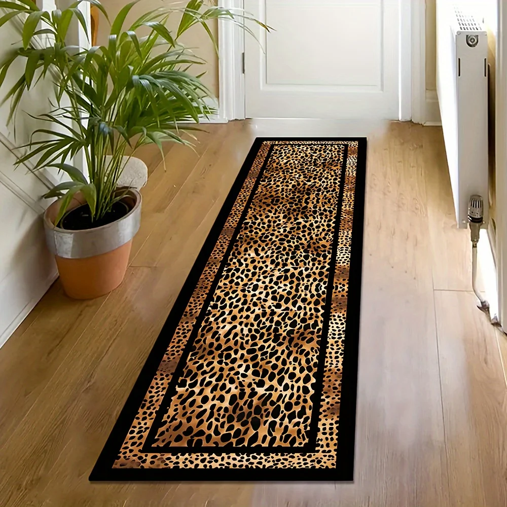 VIKAMA 1 PC Leopard Print Patten Runner Rug Hotel Lobby Decorative Carpets Home Decor Bedroom Long Foot Mat Kitchen  Floor Mat