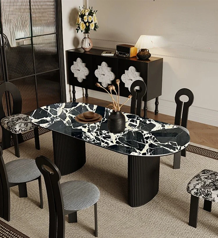 French imported Bulgari black marble dining table