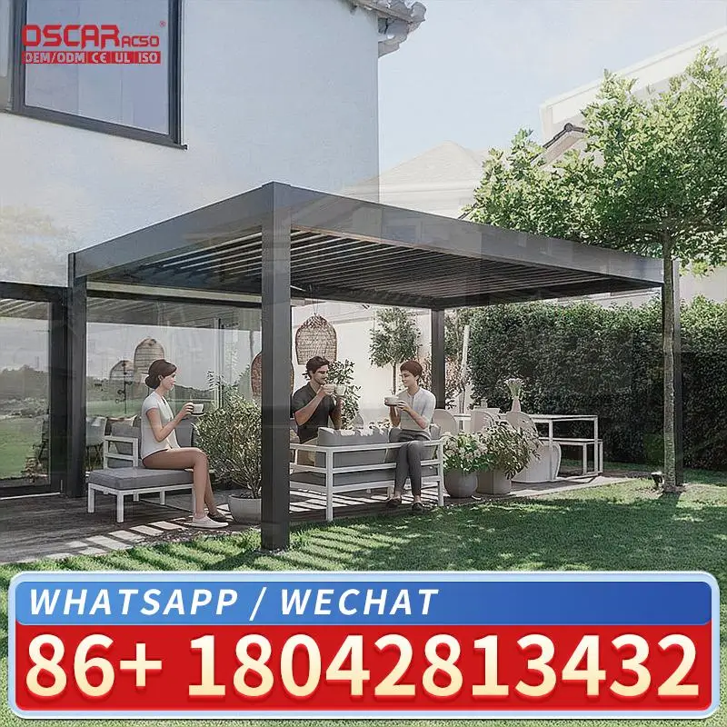 10x10 12x10 14x14 14x16 Ft Modern Outdoor Aluminum Louvered Waterproof Luxury Automatic Motorized Pergola for Garden and Patio p