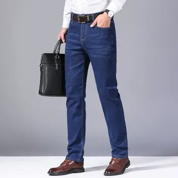 2025 men's fashion business jeans classic style casual elastic slim fit jeans men's denim pants black blue - Image 5
