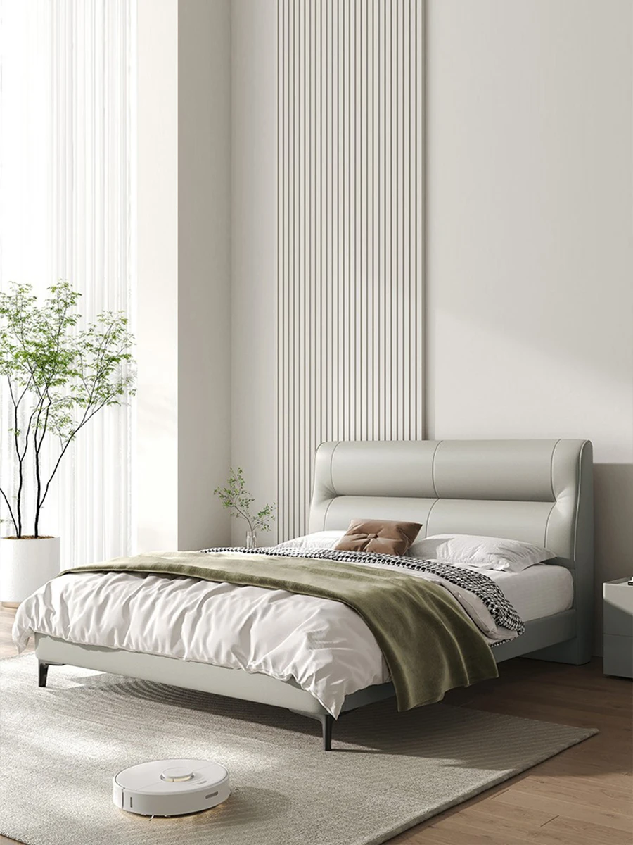

LH leather double bed small apartment high-end atmospheric soft bed