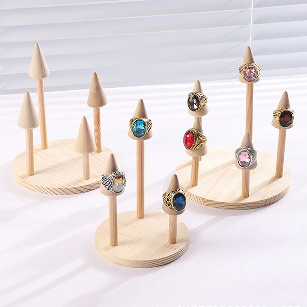 

Creative Round Finger Ring Storage Rack Wood Cone Space Saving Ring Display Stand Jewelry Display Display Props
