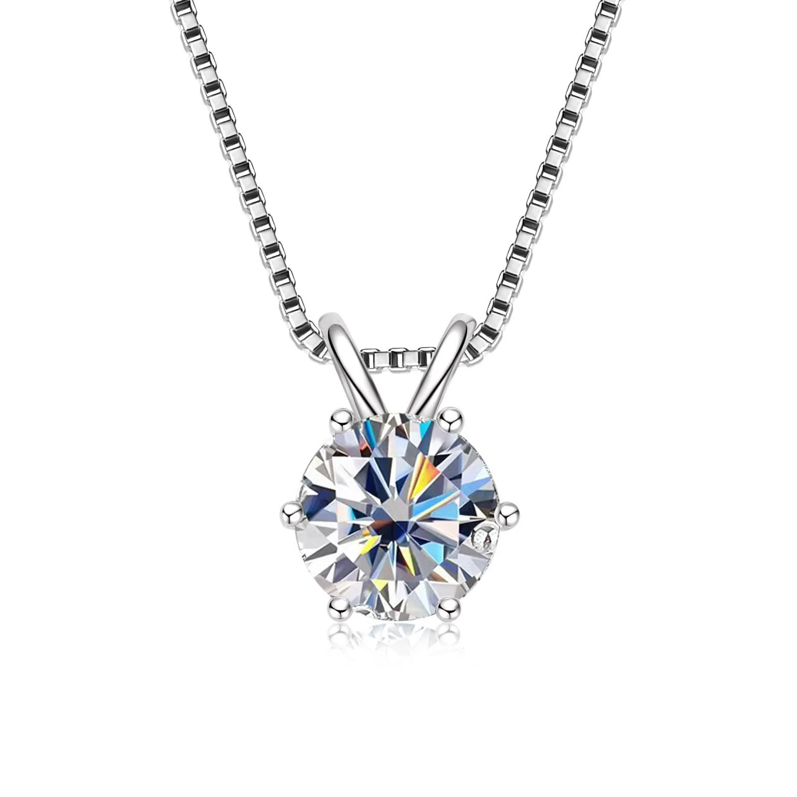 

S925 sterling silver necklace moissanite six-claw simple design high-end versatile rabbit ear collarbone chain