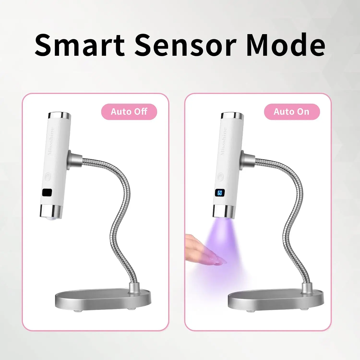 مصباح أظافر محمول بالأشعة فوق البنفسجية، مجفف أظافر LED قابل لإعادة الشحن مع مستشعر تلقائي، مصباح أظافر لاسلكي سريع المعالجة (أبيض)