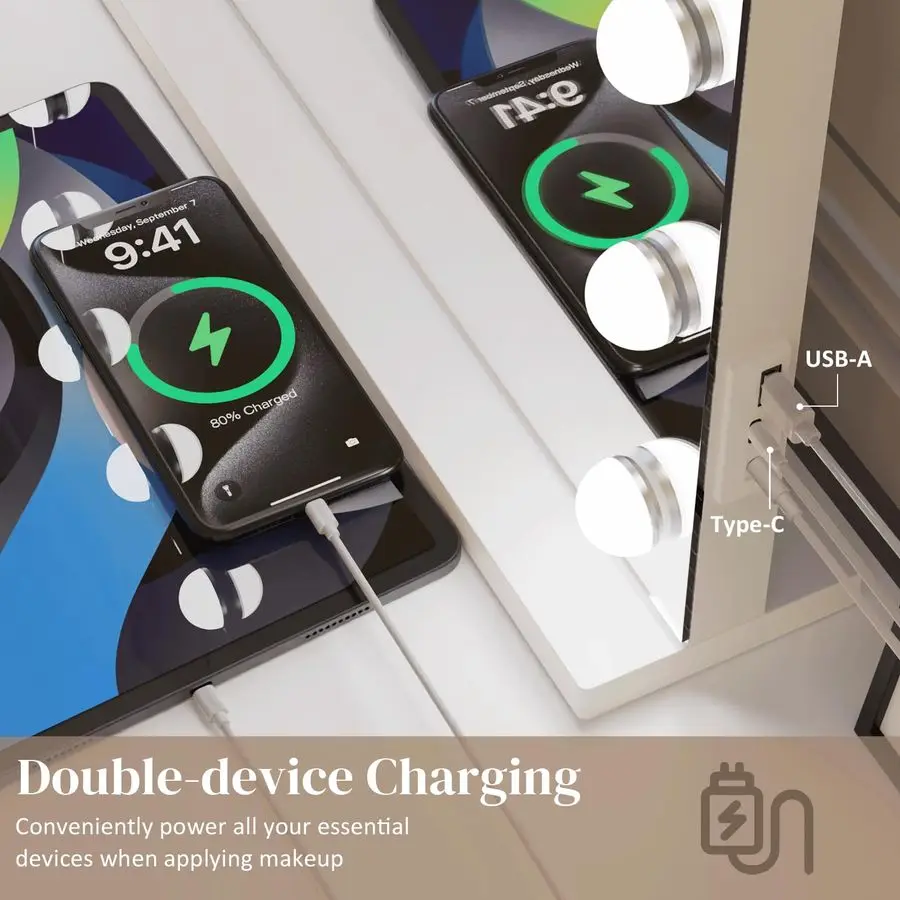 Make-upspiegel, 15 led-lampen, 3 kleurenverlichting, mooie make-up verlichte spiegel, aluminium metalen frame 23 x 18