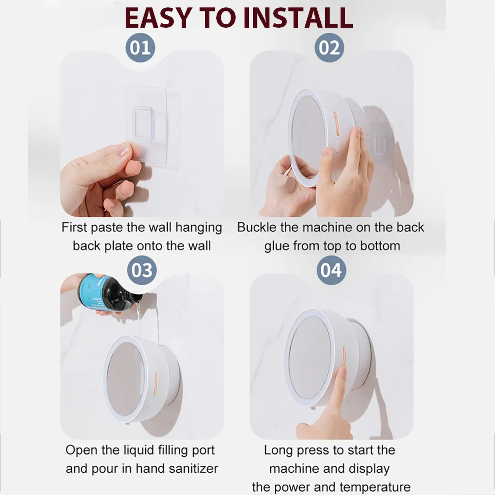 Jianshu Automatic Liquid Soap Dispener Kitchen Wall Soap Dispenser Temperature Display Amplify Mirror LED Light Smart Bathroom