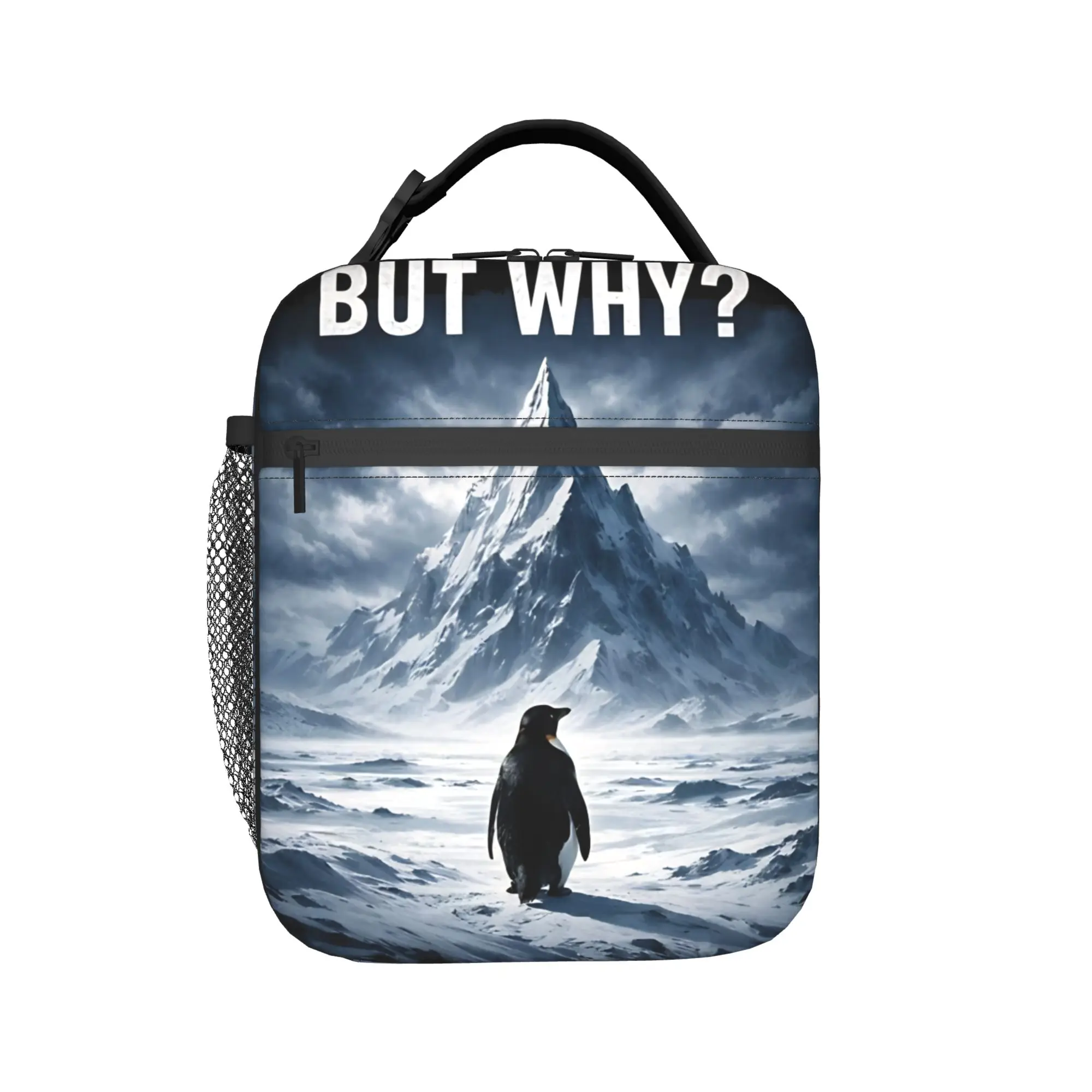 Nihilist-Penguin But Why Penguin Meme Insulated Lunch Bag for Men Women Box Reusable Thermal Cooler Bento Box For School Office