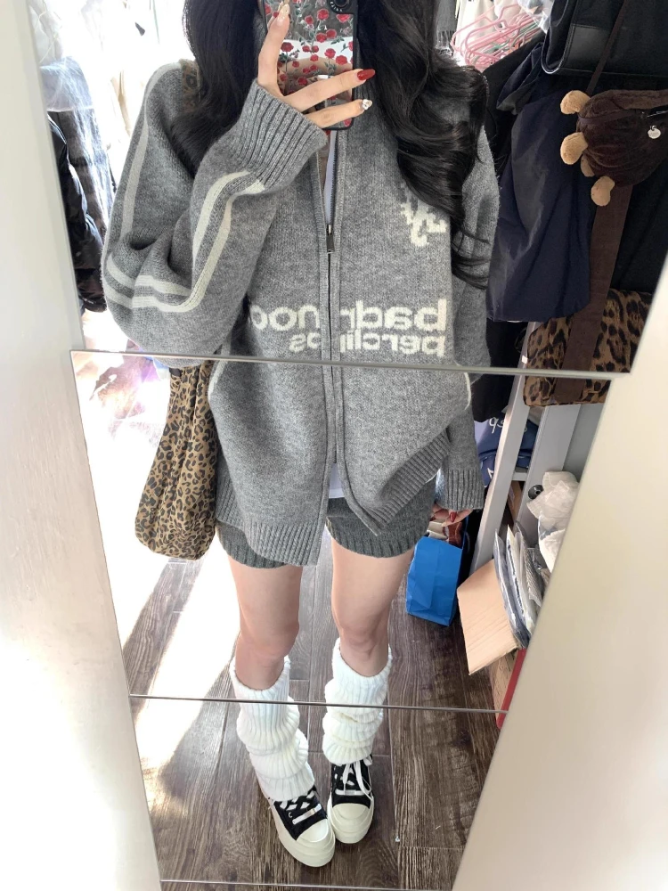 

Свитер на молнии в американском стиле ретро, женский кардиган Y2k, новый осенне-зимний свободный вязаный свитер, куртка, уличная верхняя женская одежда