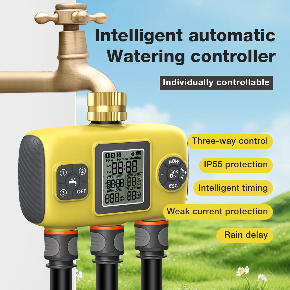 Smart Water Timer Intelligent 1/2/3-Outlet Automatic Irrigation Watering System Sprinkler Timer Garden Programmer LCD Display