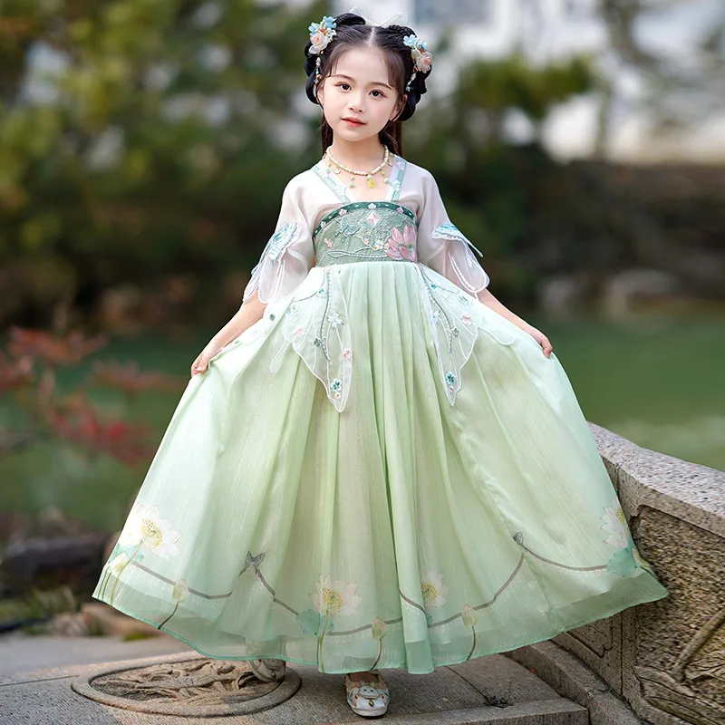 

Hanfu girls' summer wear, Chinese-style thin blouse and skirt,ancient dress,girls' summer children's Tang dress,summer cheongsam