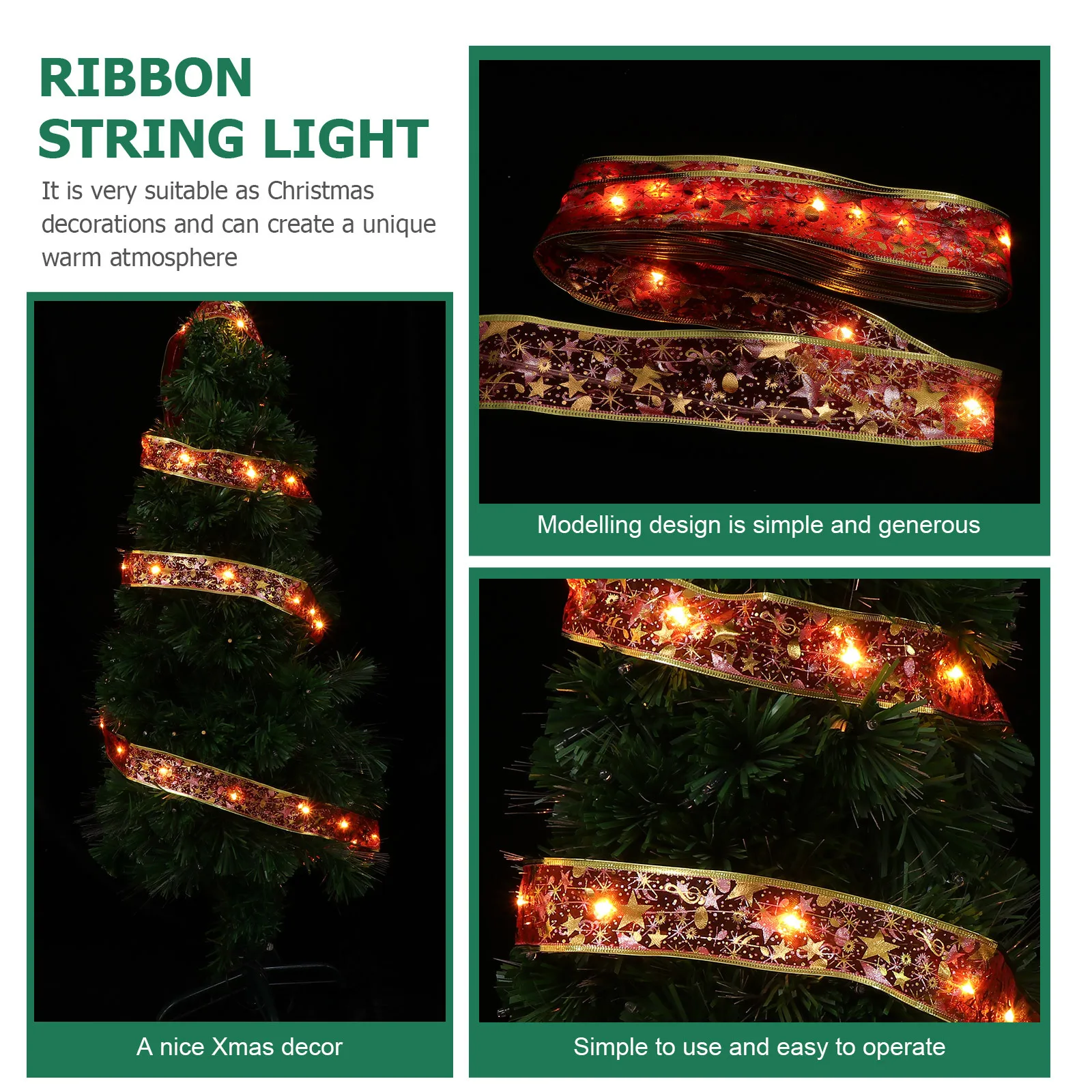 

1Pcs Glowing Ribbon Christmas Decoration Cloth LED String Light for Xmas Tree Pendant Photo Prop Festive Party Atmosphere Decor