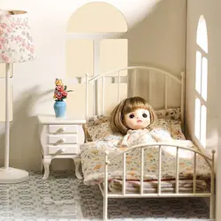 1:12 Doll House Metal Dollhouse Bed New Mini Doll Furniture Realistic Bed Wrist Bed Kawaii Vintage Miniature Bed