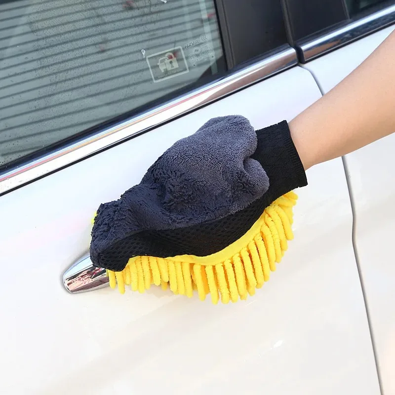 1/2PCS Waterproof Car Wash Gloves Thickened Car Ultra Fine Fiber Chenille Gloves Brushed Car Care Waxed Double Sided Gloves