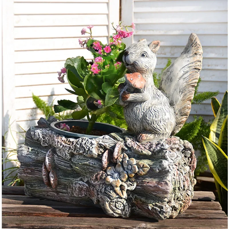 Creative Courtyard Flower Pot, Animal Tree Stump, Bonsai Basin, Balcony Garden Plant Rack, Versatile Scene Standing Ornaments