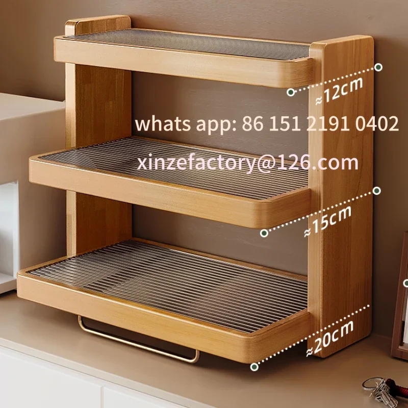 

Customizable Mold-Proof Trapezoidal Storage Rack Tea Displa Acrylic and Solid Wood Water Cup Holder Detachable Shelf Organizer